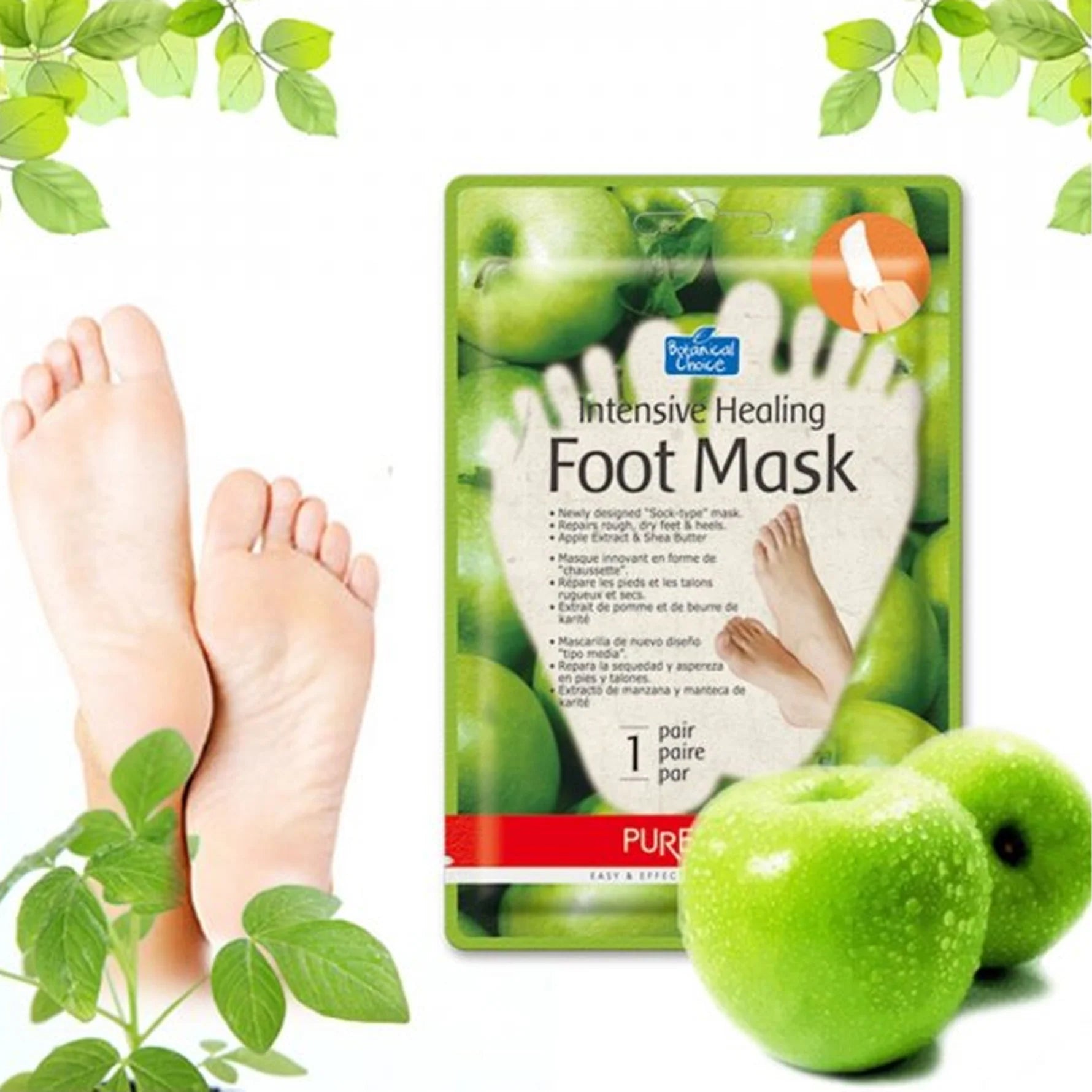 PUREDERM Intensive Healing Foot Mask （Apple） 1 Pair