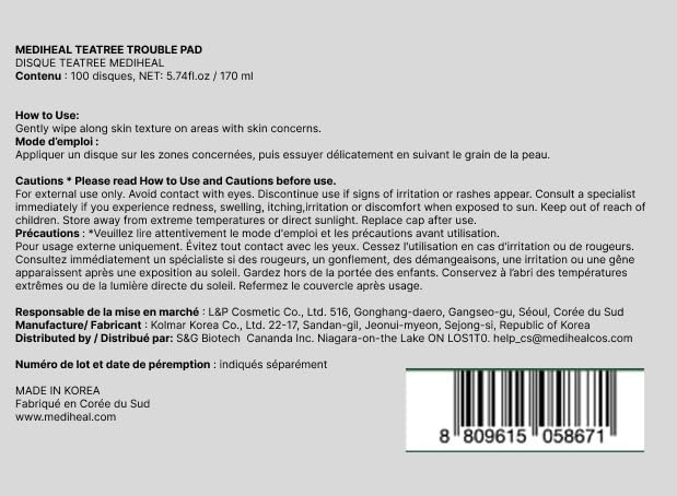 MEDIHEAL Teatree Trouble Pad (100 Pads)