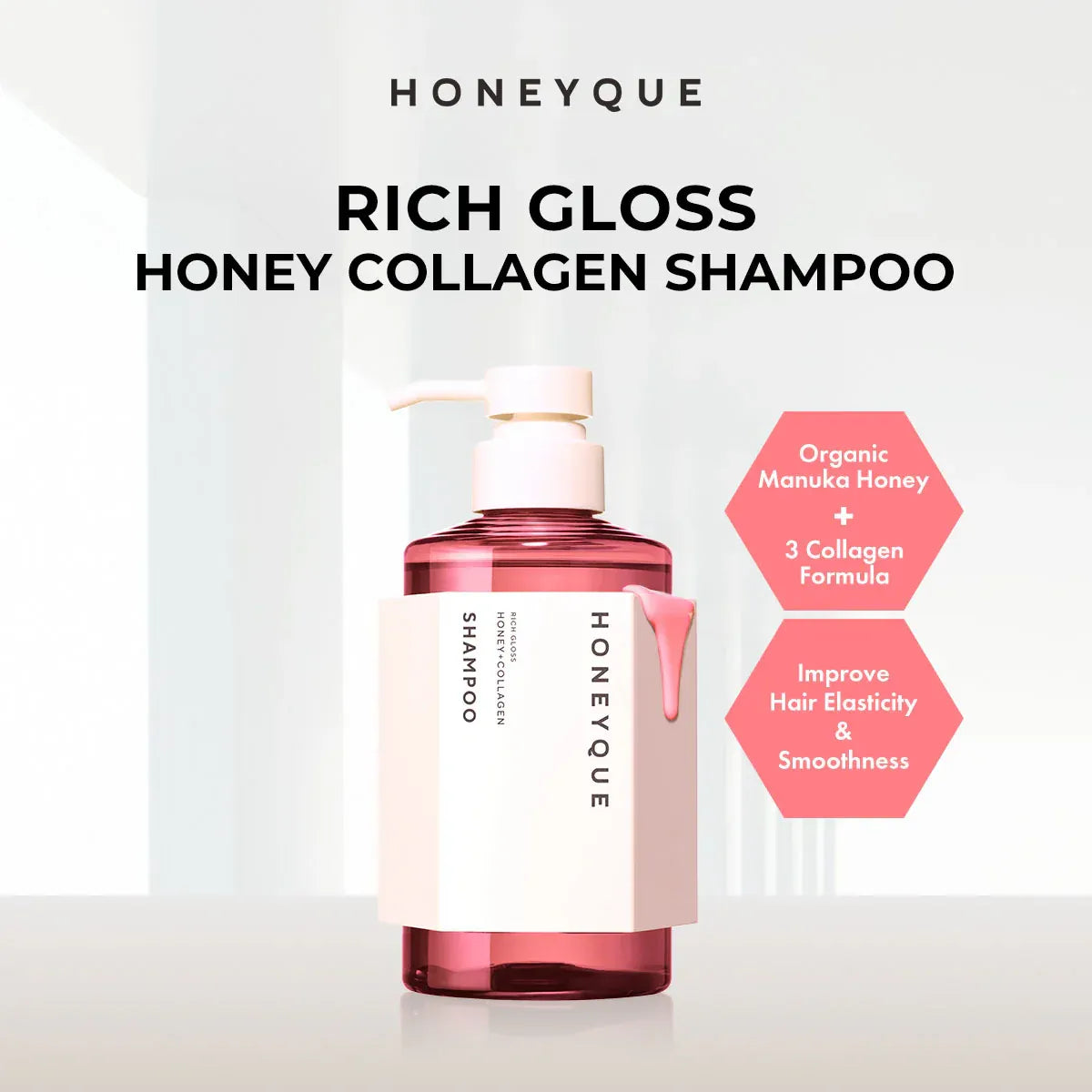 HONEYQUE Rich Gloss Honey + Collagen Shampoo (450ml): High-Shine Hydration