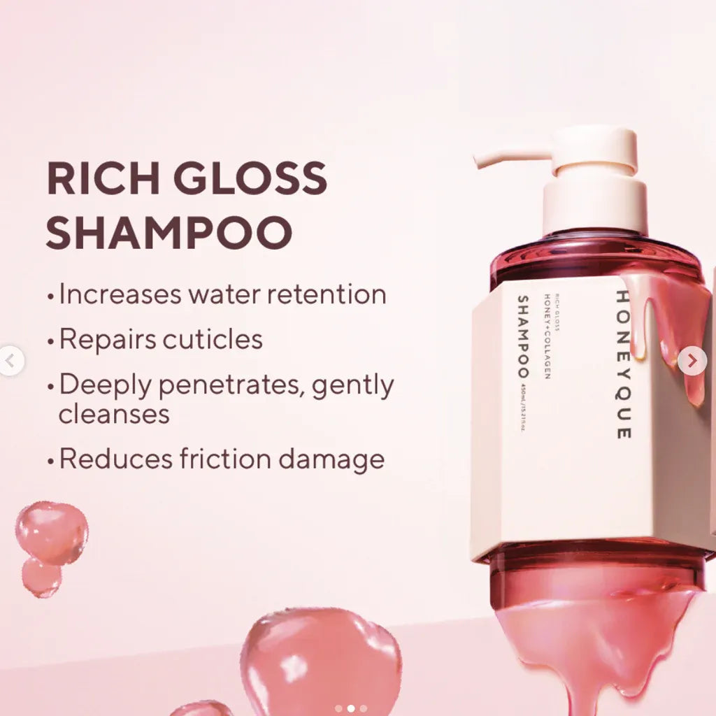 HONEYQUE Rich Gloss Honey + Collagen Shampoo (450ml): High-Shine Hydration